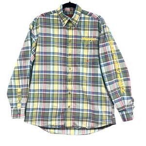 VTG Wrangler 20X Shirt Men M Western Cowboy Ranch Plaid Embroidered Spell Out